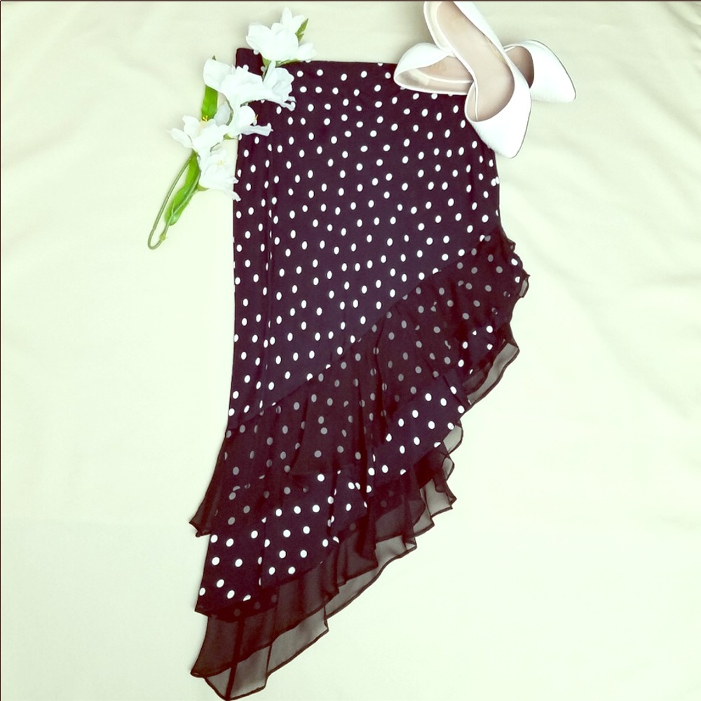 DONATED Black White Polka Dot Asymmetrical Skirt